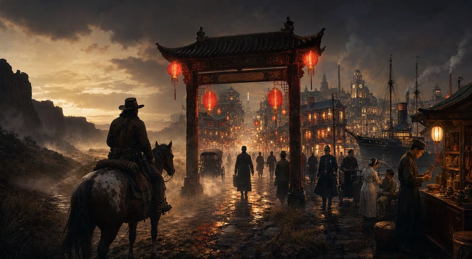 ประตูเข้าสู่เมือง Dragon Town ที่เชื่อมโลก RedM Roleplay กับเมืองท่าจีน Shanghai Noir 1910